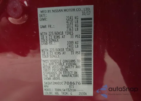 2018 Nissan Rogue Sl from USA, damaged, VIN 5N1AT2MV0JC708676